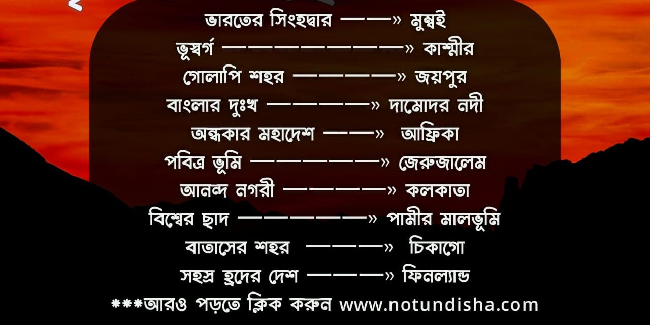 পৃথিবীর বিভিন্ন স্থানের বিশেষ নাম